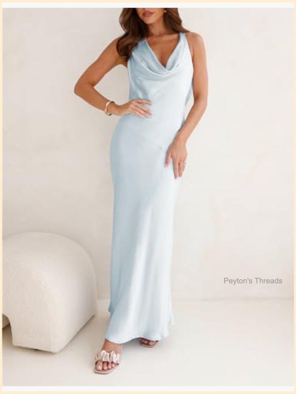 Satin Cowl Neck Backless Maxi Dress Sleeveless Formal Party Gown - Picture 5 of 7